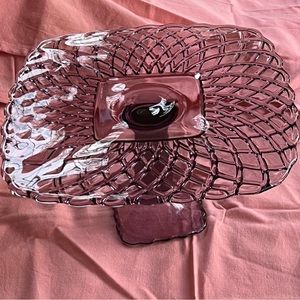 🌸 Vintage Lavender Trellis Pedestal Cake Stand by L.E. Smith | 1950s.